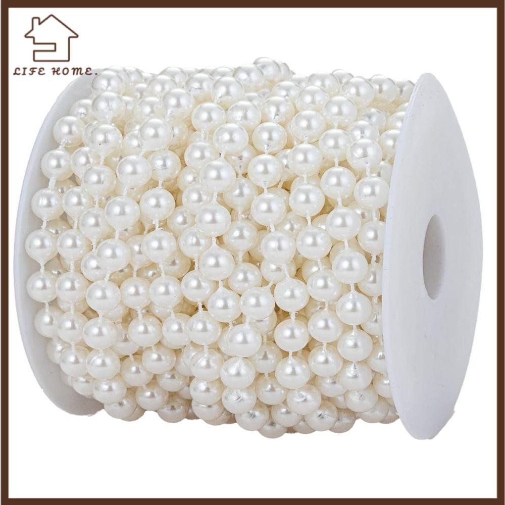 Dây ngọc trai ngà YELGIRL, Hạt ngọc trai giả ống 8mm, Đồ thủ công DIY Ngà 33 Feet Dây ngọc trai Tran