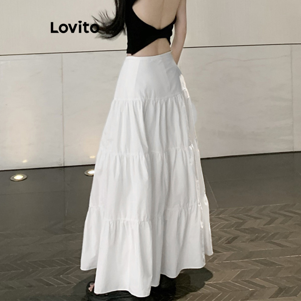 (Trendy) Chân váy Lovito cơ bản màu trơn phong cách thường ngày cho nữ L85AD112