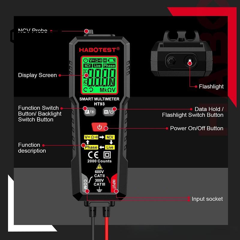 ZMONH 1 Cái AC / Điện áp Máy đo liên tục Điện trở Điện áp HT93 Đồng hồ vạn năng kỹ thuật số thông mi