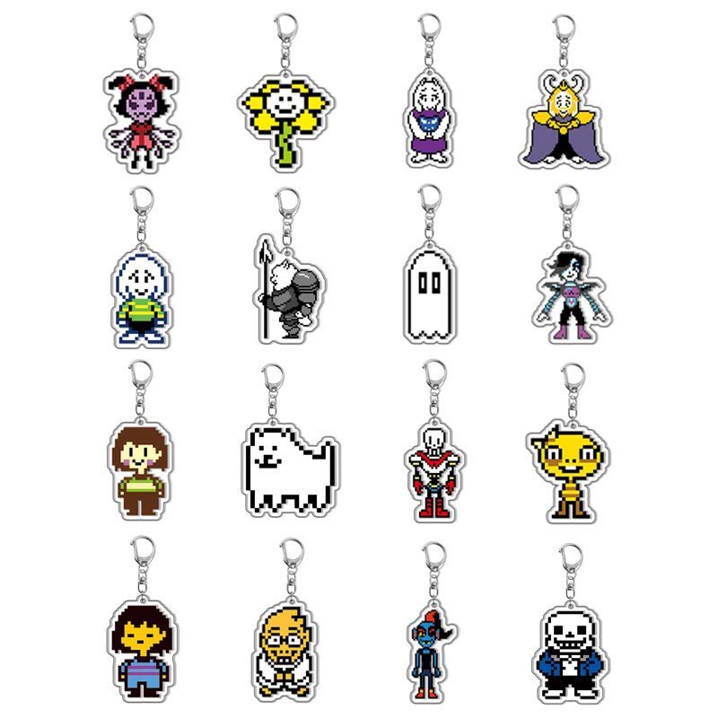Game Undertale Pixel Keychain Cosplay Sans Flowey Papyrus Asriel Pendant Car Key Chain Birthday Gift
