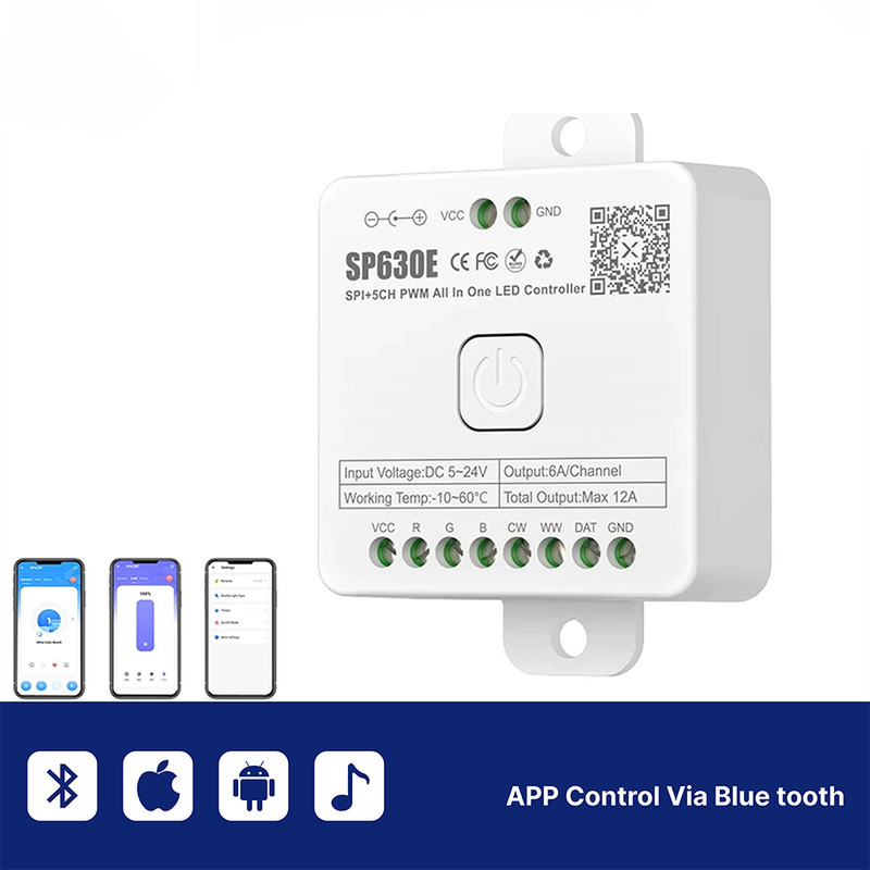 Bộ điều khiển dải đèn LED, Bluetooth SP630E, SP105E SP108E SP107E Tương thích với WS2811, WS2812, SP