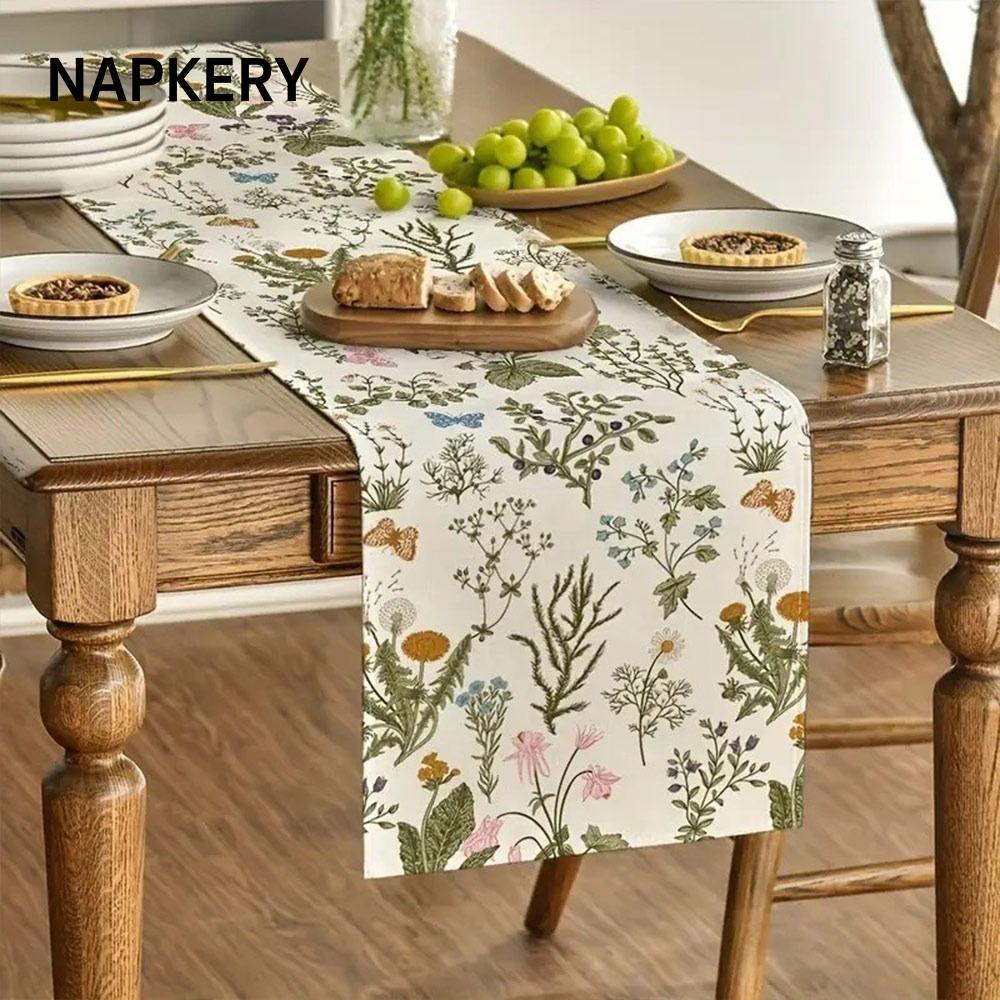 NAPKERY Table Runner, Vải trải bàn hoa vải lanh cổ điển, Cách nhiệt bướm hoa văn bàn trà vải trang t