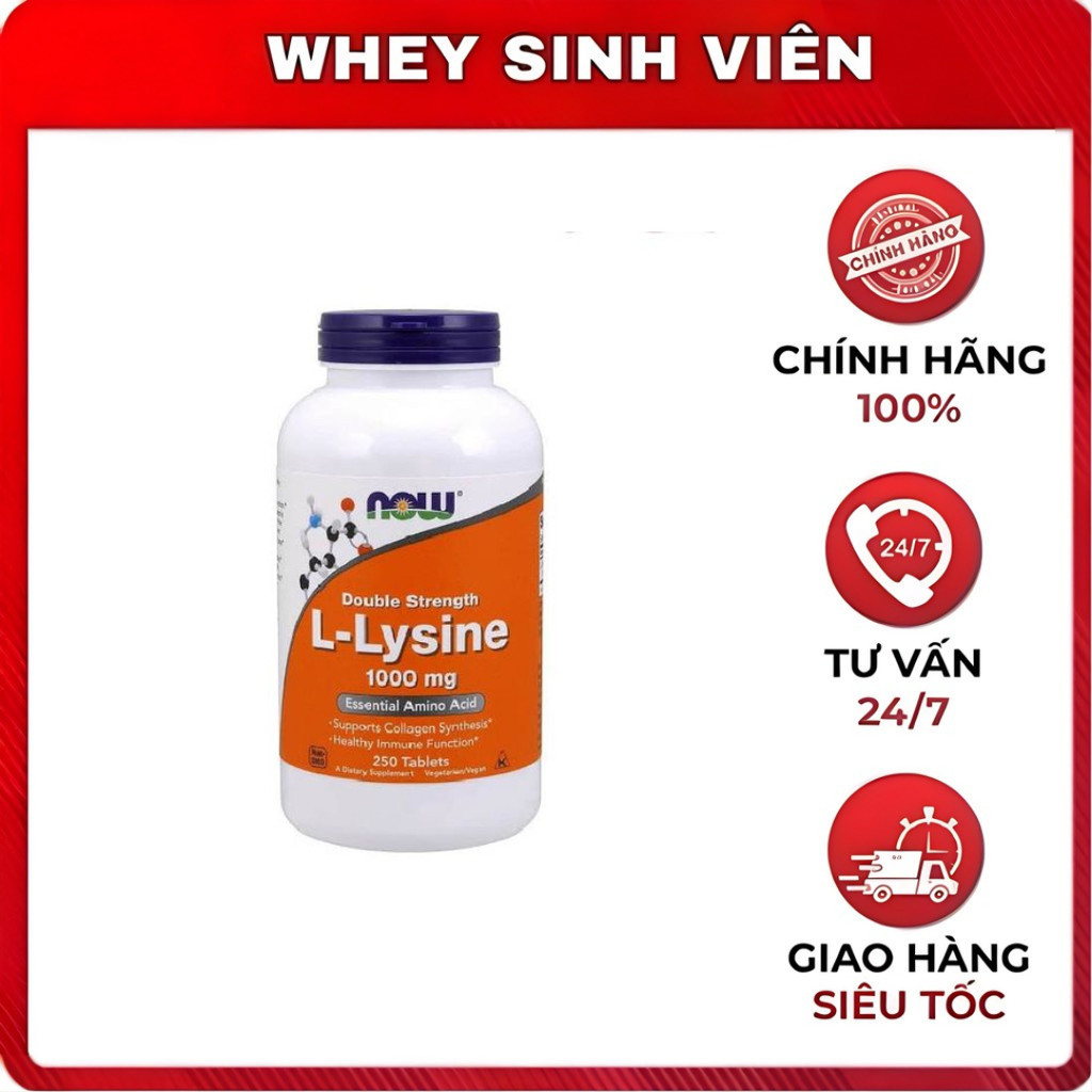 [Giá hủy diệt] Viên uống Now L-Lysine 500mg hỗ trợ miễn dịch , tổng hợp collagen tại  wheyhoaphuong