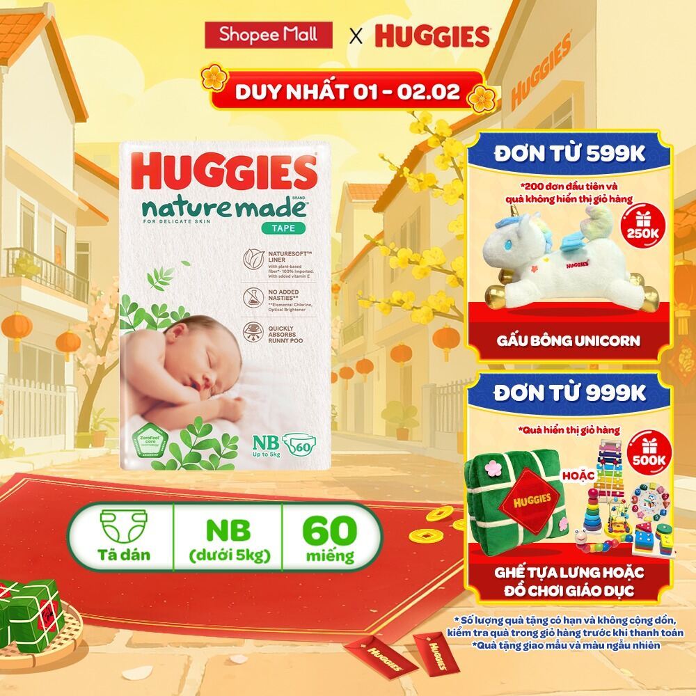 Tã/Bỉm dán Huggies NatureMade M64/L54/XL44