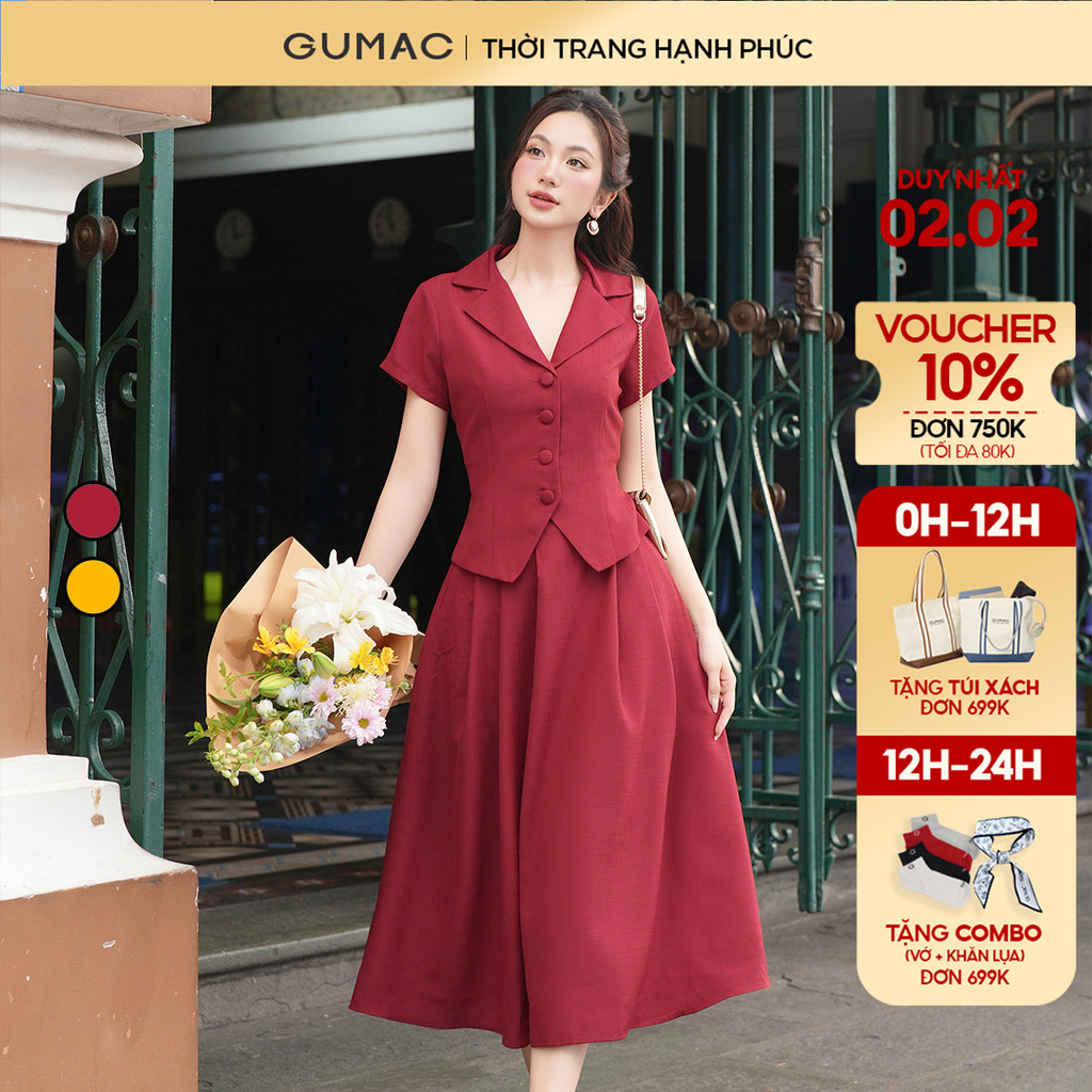 Set lẻ Áo kiểu nữ GUMAC cổ danton  AF12002 - Chân váy nữ GUMAC A ly xòe  VF12003