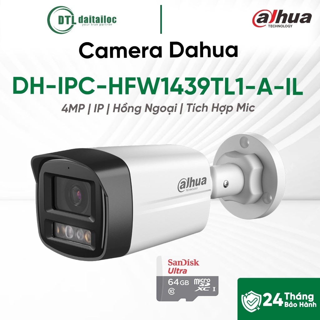 Camera Dahua DH-IPC-HFW1439TL1-A-IL (4MP/IP/Hồng Ngoại /Tích Hợp Mic) | Chính Hãng | Bảo Hành 24 Thá
