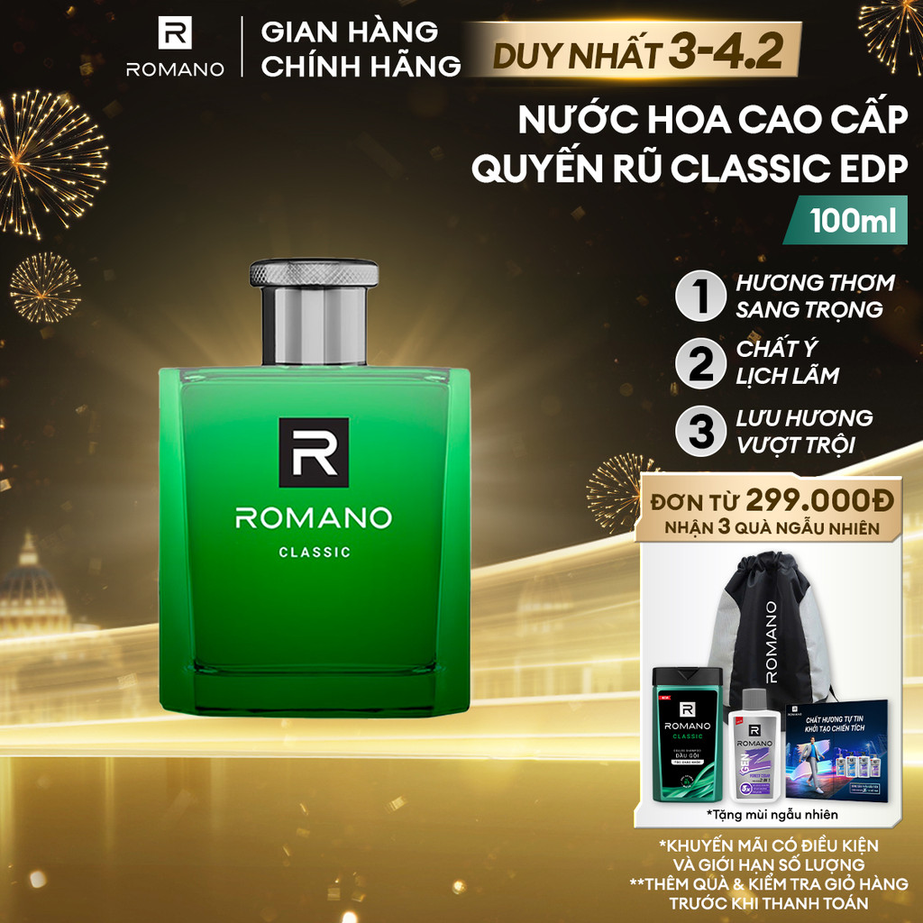 Nước hoa nam cao cấp dành cho nam Romano Classic hương thơm cổ điển mạnh mẽ 100ml/chai