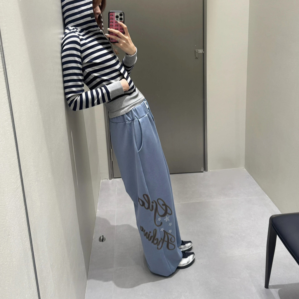 Gila archive Star Rhinestone Letter Sweatpants Casual Loose Versatile Style Dance Draped JENNIE Same