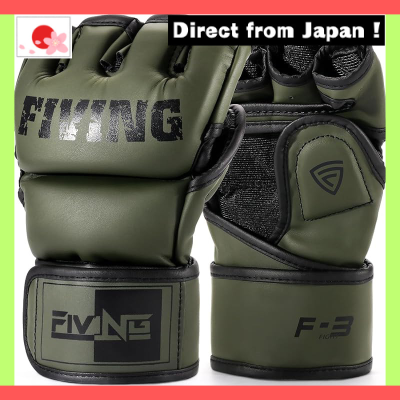 FIVING Open Finger Gloves for MMA, Boxing, and Martial Arts - Unisex Training Gloves (M, Olive Green