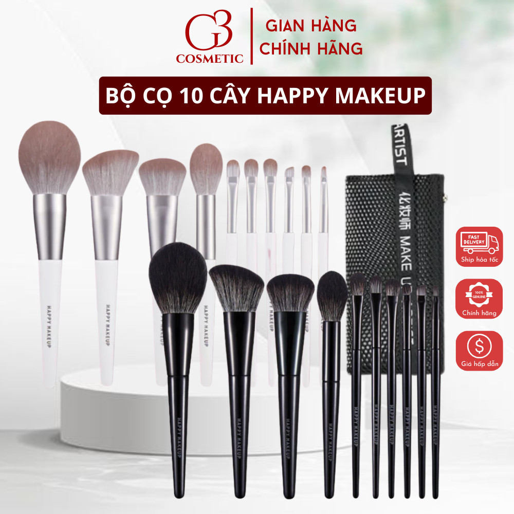 [CHÍNH HÃNG] Bộ cọ trang điểm 10 cây HAPPY MAKEUP cọ make up cá nhân chuyên nghiệp lông siêu mềm mại