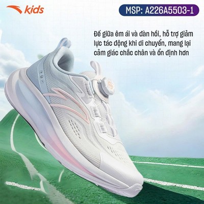 ANTA Kids Giày Chạy bộ Thể Thao Bé gái A226A5503 Running Shoes Đế Giày Êm Nhẹ Giảm Chấn, Khóa Xoay Tiện Lợi, Thoáng Khí