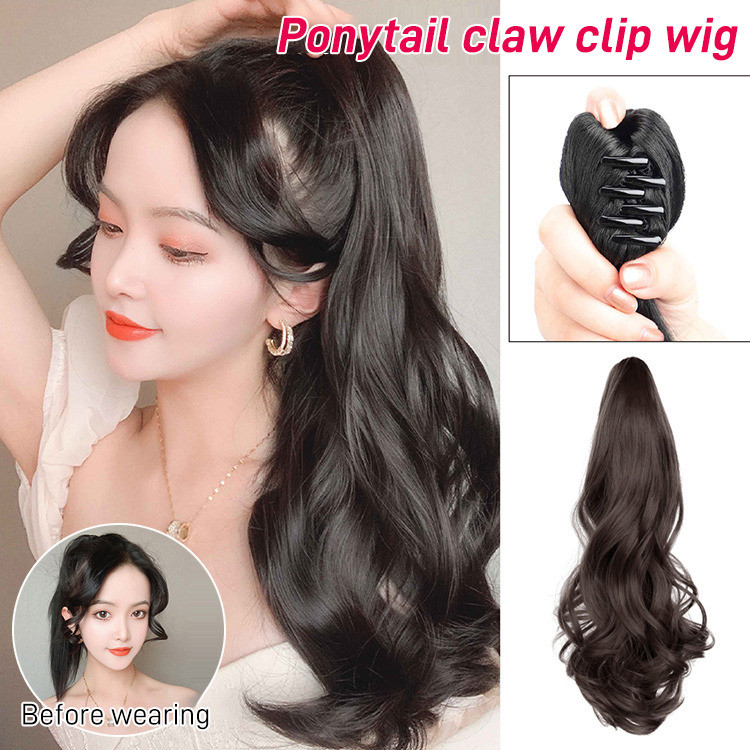【Invisible Clip, Natural Waves】Clip-In Ponytail Extension/Long Curly Hair Piece/Big Waves Hair Bun/T