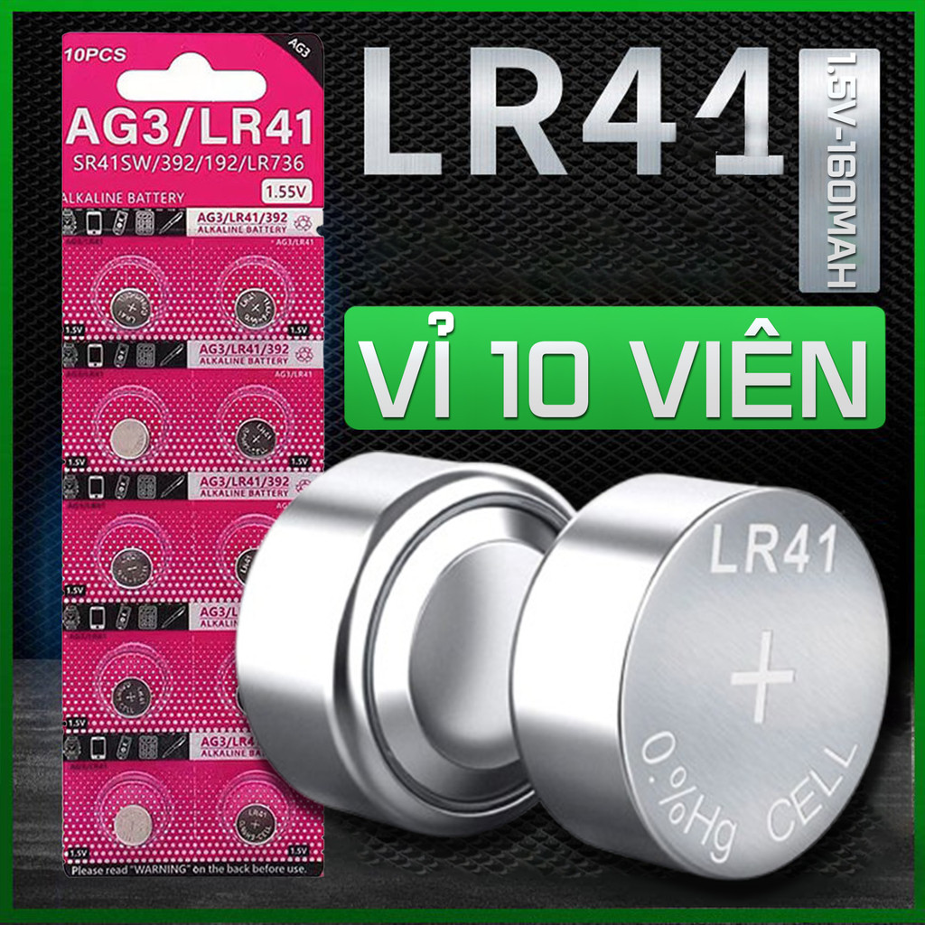 Vỉ 10 Viên Pin Cúc Áo LR41 Pin Kiềm LR626 AG4 LR41 AG3 AG13 CX44 SR44 357A A761,5 V 160mAh