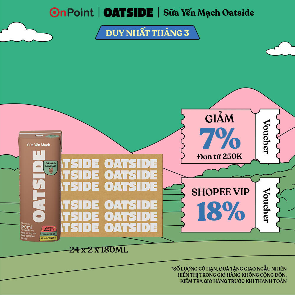 Combo 2 Thùng 24 hộp Sữa yến mạch OATSIDE vị Socola Lúa Mạch 180ml (180ml x 24)