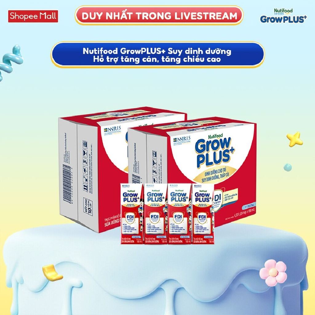 [LIVESTREAM KOL] Thùng SBPS Nutifood GrowPLUS+ ít đường Suy Dinh Dưỡng - Trên 1 Tuổi - (48 x 180ml) (Bao bì tùy lô hàng)