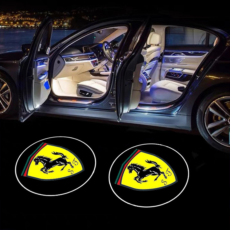 2 Chiếc Mới Cửa Xe Ferrari Logo Led Chào Mừng Đèn Ngủ Không Dây Chiếu Đèn Laser Cho Ferrari SP1 812 
