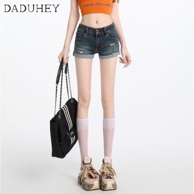 DaDuHey New American Ins High Street Retro Denim Shorts Niche High Waist Wide Leg Pants Large Size Hot Pants
