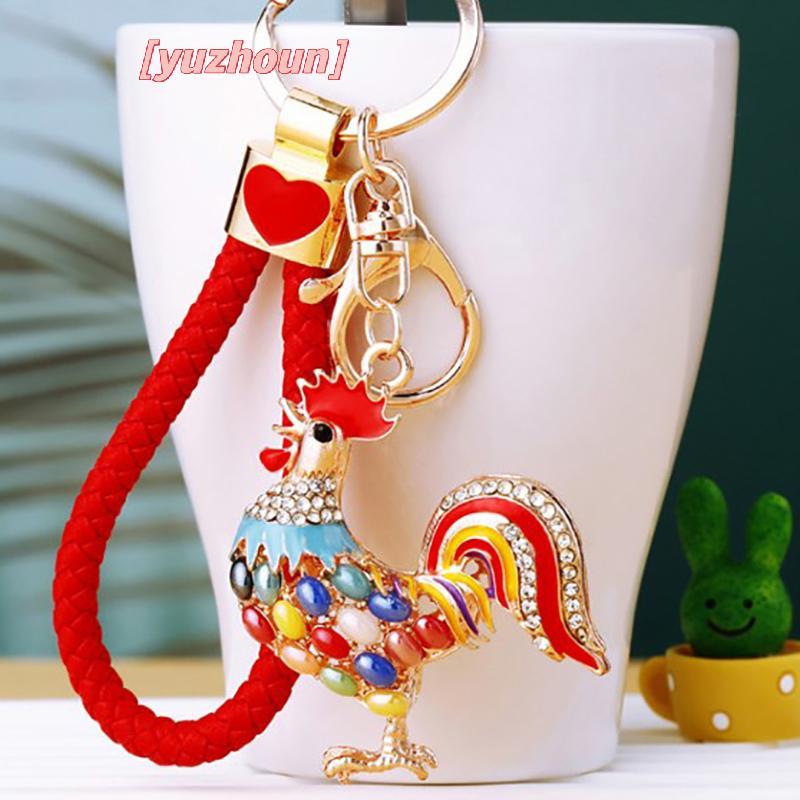 [yuzhoun] Opals xinh xắn Co Rooster Chien Móc khóa Túi pha lê Mặt dây chuyền Kim cương giả Móc chìa 