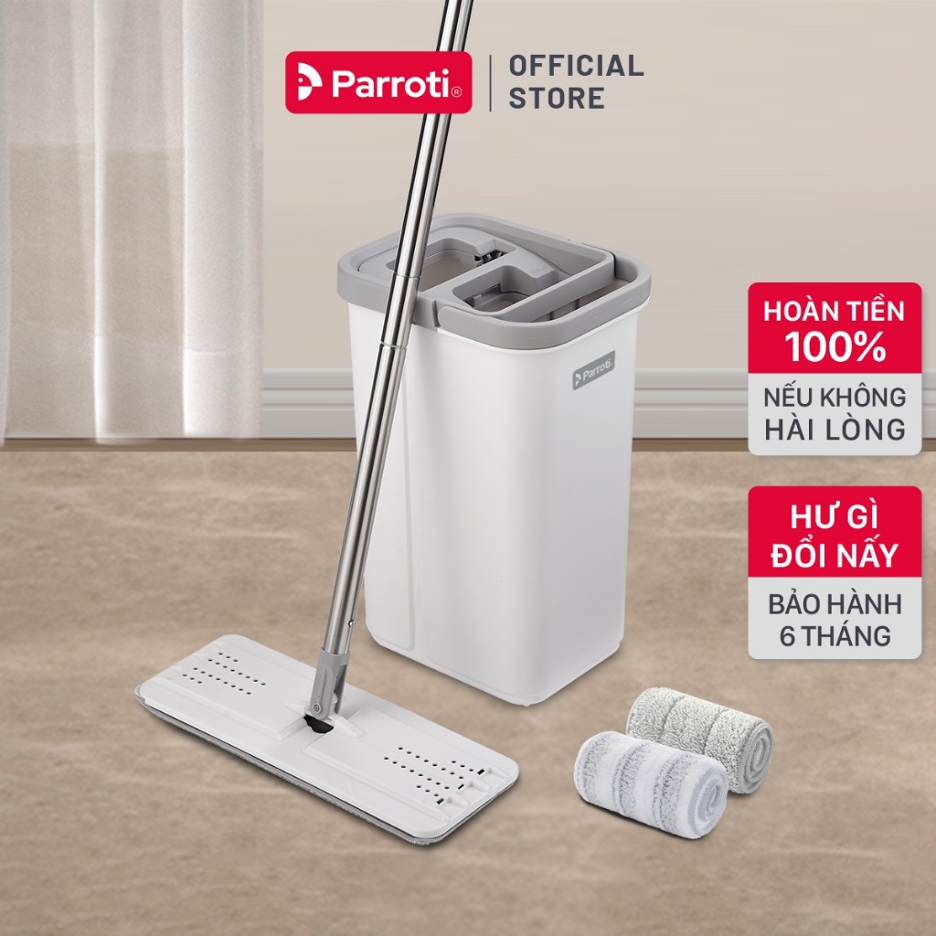 Cây lau nhà tự vắt thông minh, lau 360 độ, sàn khô nhanh, Bộ lau nhà có thùng  Parroti Pro PR01