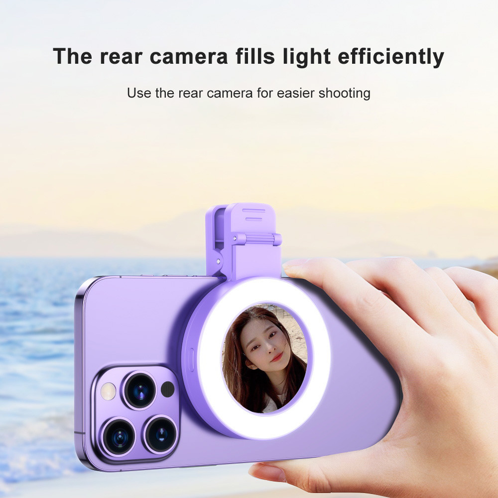 Đèn Vòng Selfie Clip-on Camnoon Cho Điện Thoại Có Gương 3 Cấp Độ Sáng 180° Xoay Được Tích Hợp Pin Th