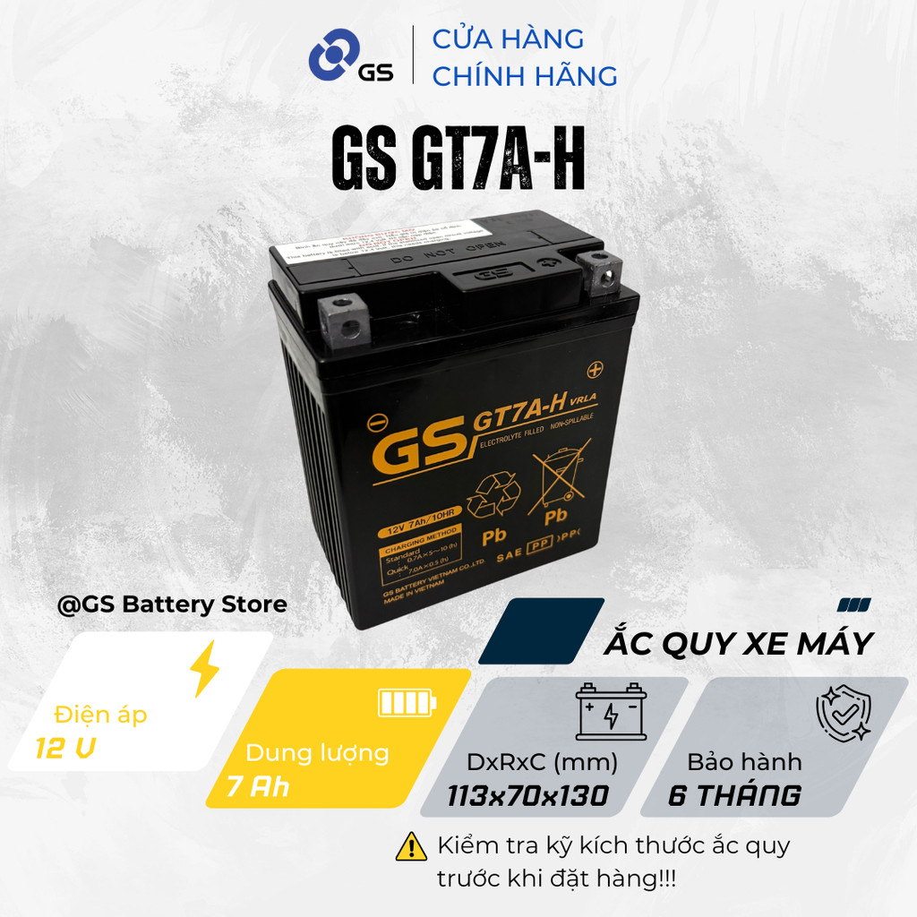 Bình ắc quy GS GT7A-H 12V 7Ah dùng cho SH Ý, Piaggio Liberty, Vespa Sprint, Primavera - Siêu bền
