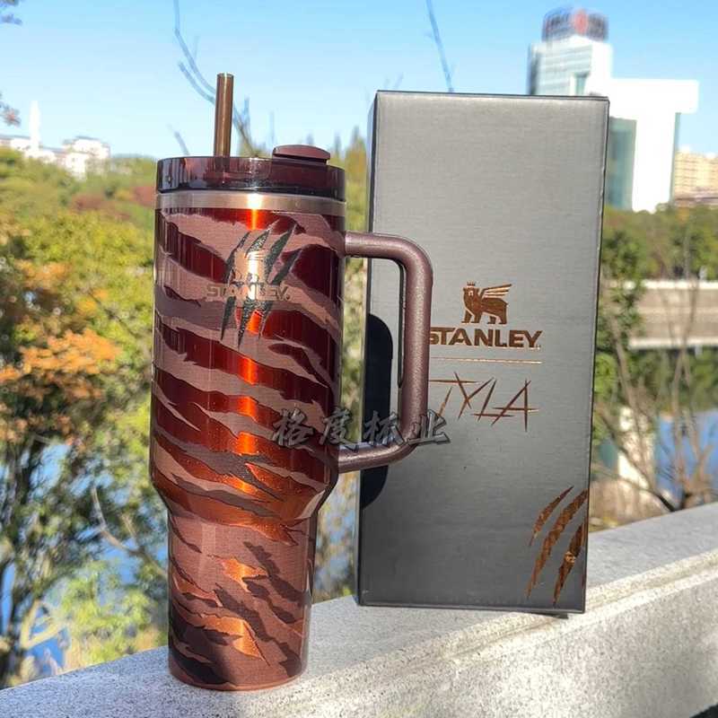 Mới Stanley Cup Stanley Leopard In Water Cup Stanley Thermos Cup Tiger Print Series H