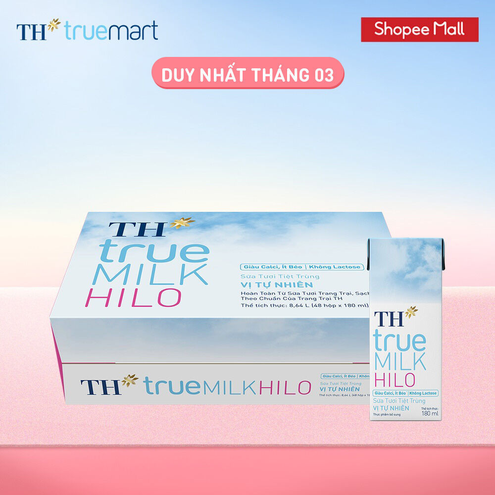[Freeship HCM, HN, ĐN] Thùng 48 hộp sữa tươi tiệt trùng TH true MILK HILO vị tự nhiên 180 ml (180 ml