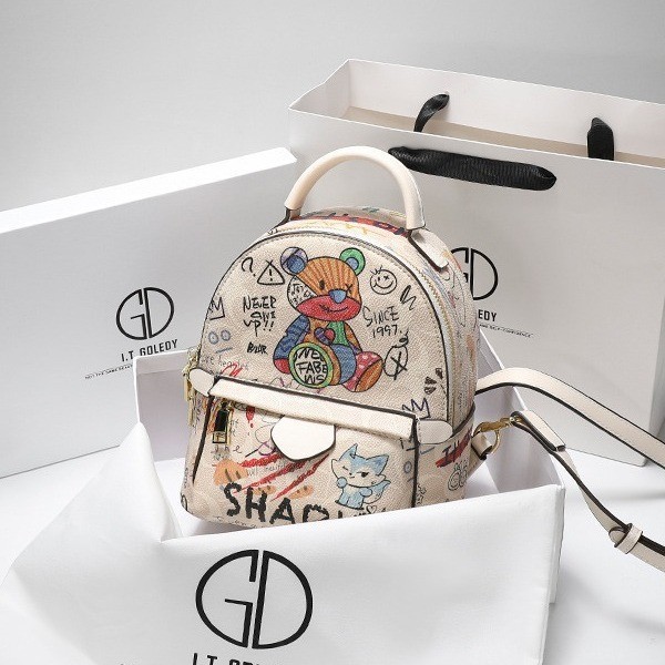 Hong Kong IT GDLEDY Mini Ba Lô 2023 Phong Cách Mới Hợp Thời Trang Graffiti Nữ Túi Da Thật Ba Lô Nhỏ 