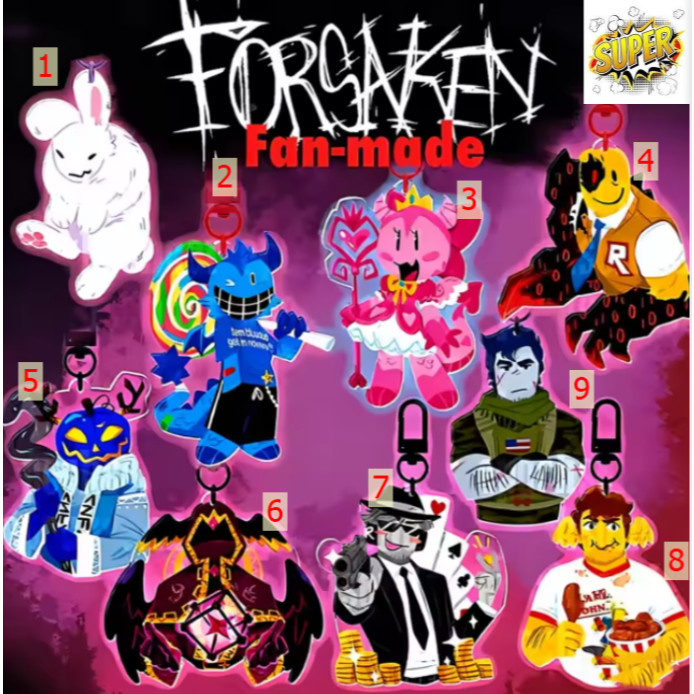 Móc khoá Forsaken Acrylic Keychain Bluudud, Pr3tty princess, John Doe, Chance, Guest , Shedletsky, T