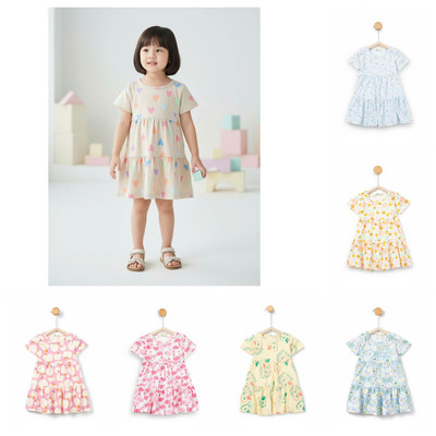Váy cộc tay LITIBABY thun cotton mùa hè size 2 đến 10 tuổi TS06