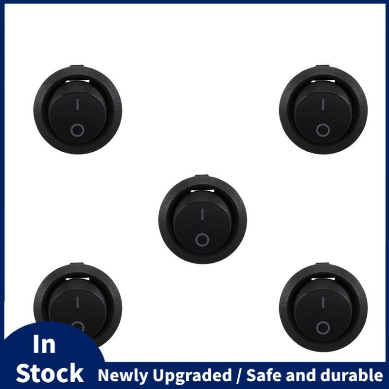 5 Cái SPST Nút Đen Bật / Tắt Tròn Rocker Switch AC 6A / 250V 10A / 125V