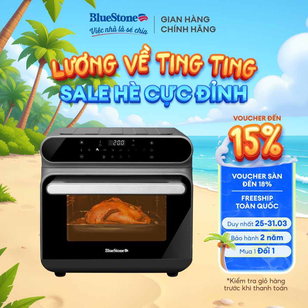 Nồi Chiên Không Dầu Hơi Nước BlueStone AFB-5895 24L, Đen Bóng