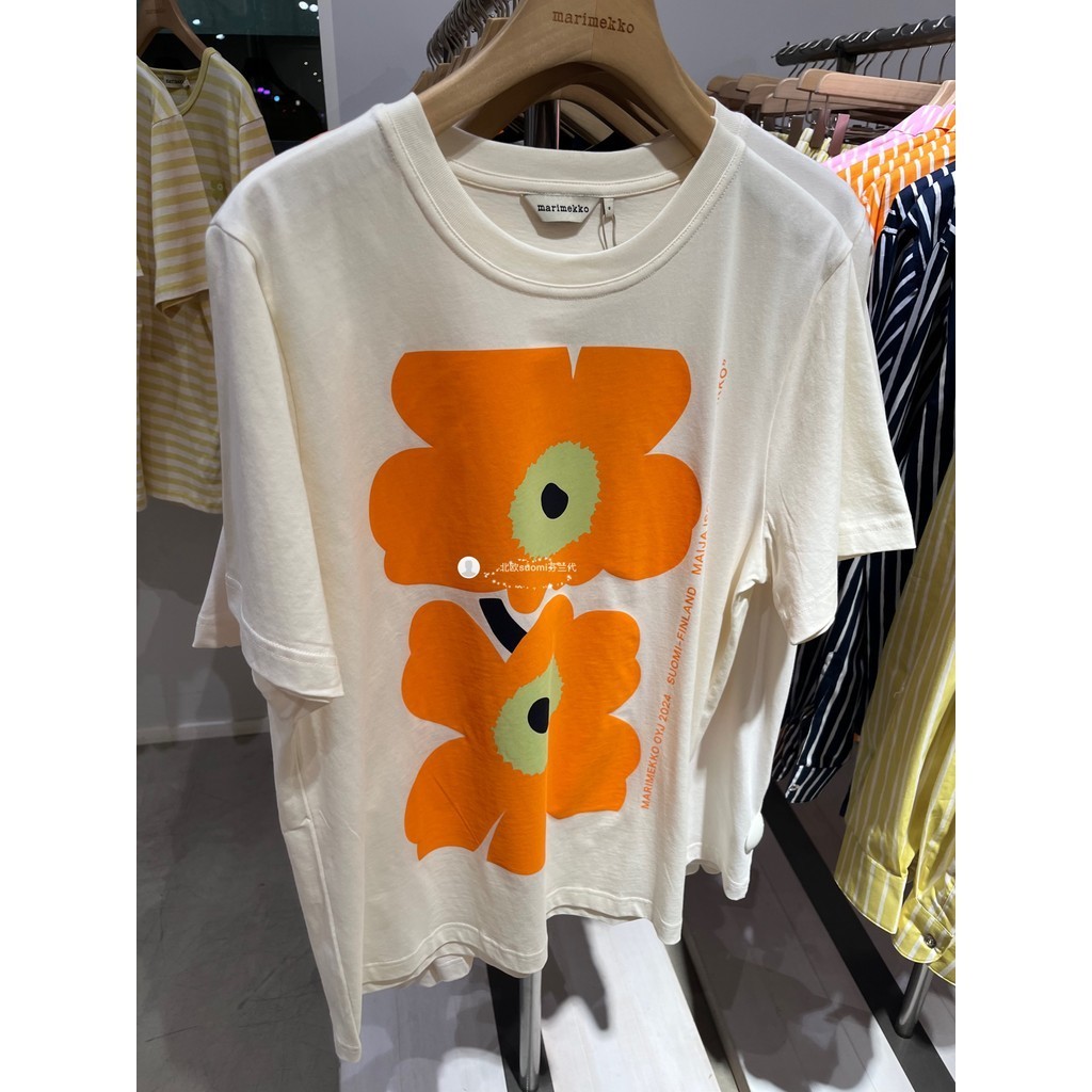 Mari * * kko Áo thun nam nữ cổ điển cotton hai áo in hoa lớn có tay ngắn.