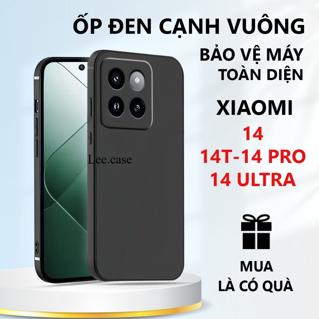 Ốp lưng TPU đen Xiaomi 14/ 14T/ 14T Pro/ 14 Ultra cạnh vuông, bảo vệ máy toàn diện-Lee.case
