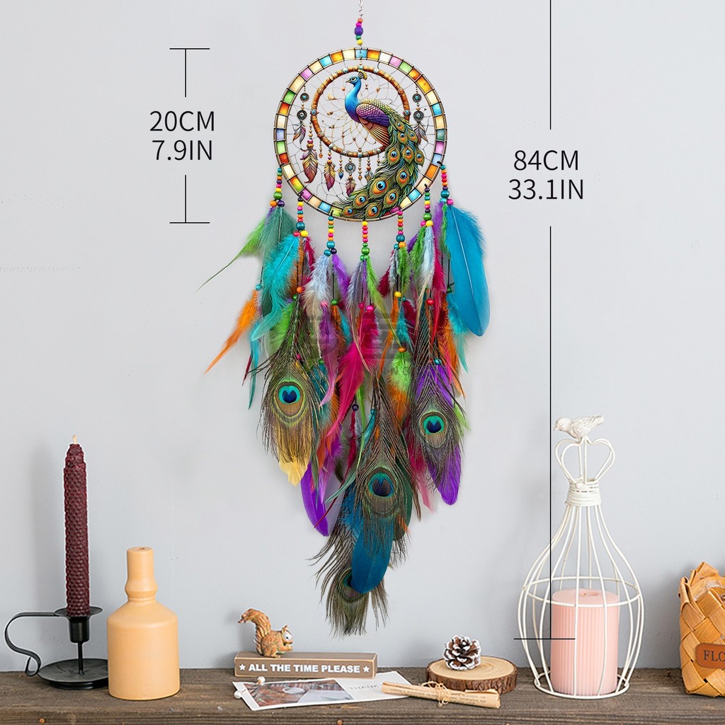 [Sản phẩm mới] Đồ nội thất gia đình Treo lông chim công Acrylic Tree of Life Dream Catcher Feather B