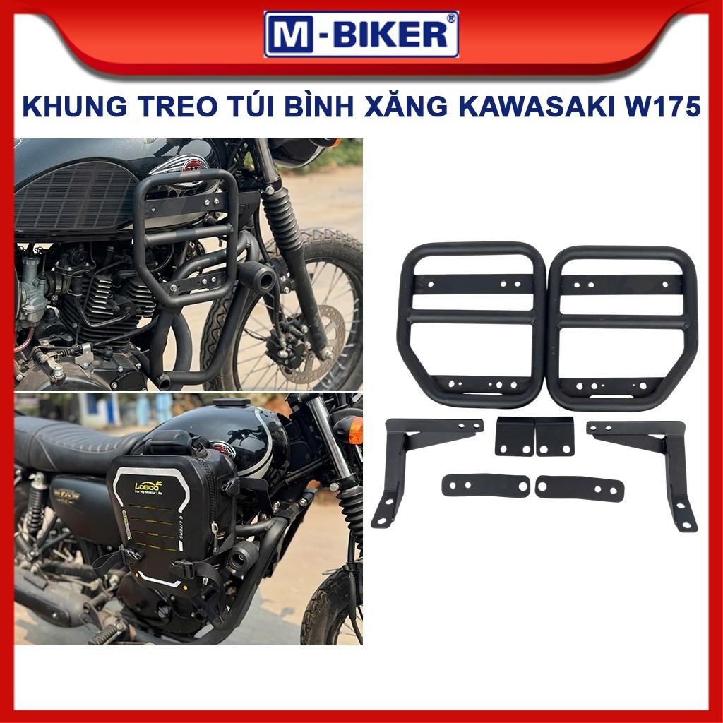 Khung treo túi hông bình xăng W175 gắn cùng với khung chống đổ có gù cho Kawasaki W175