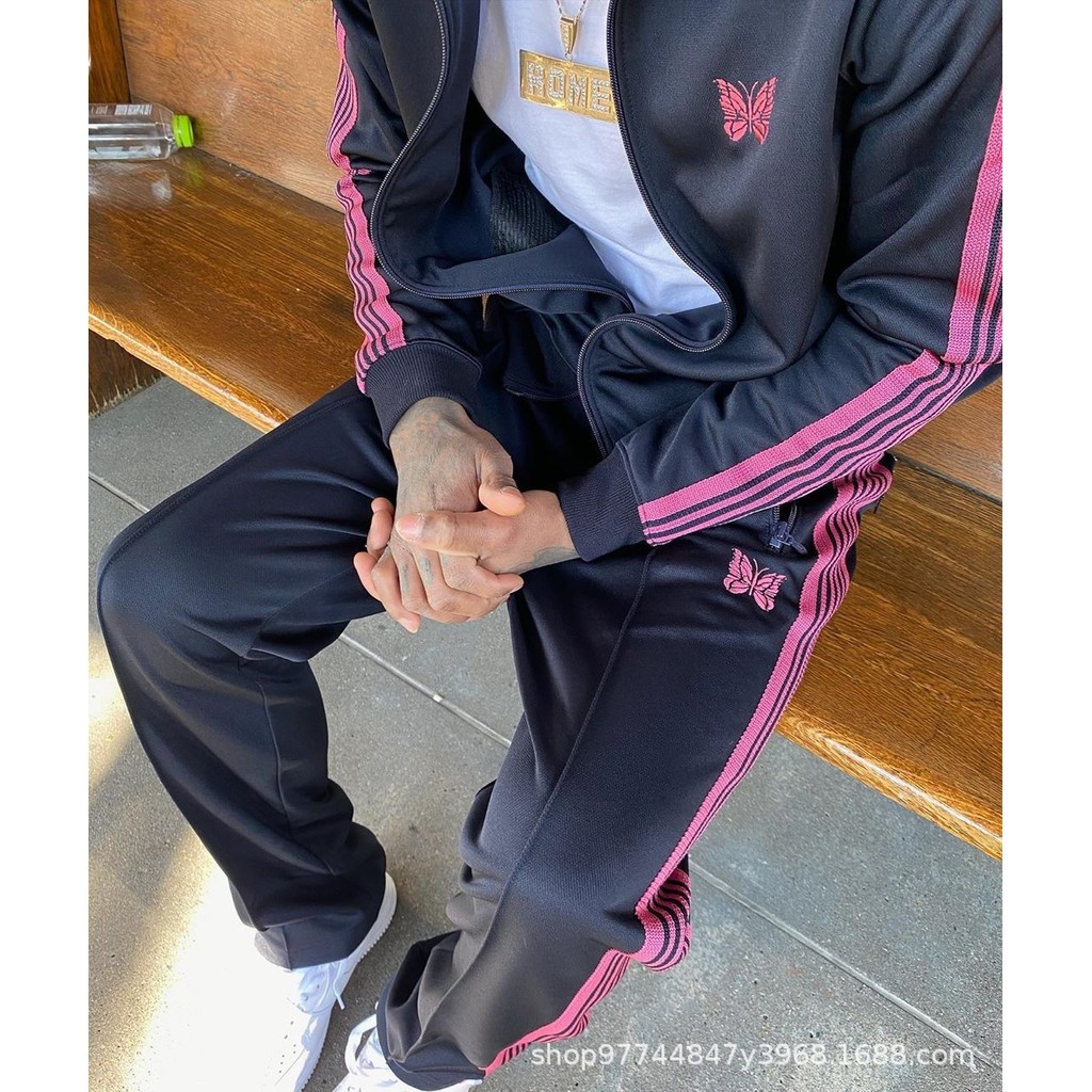 IKPB Needles Vintage vintage Striped casual jacket made of sports fabric, unisex, black