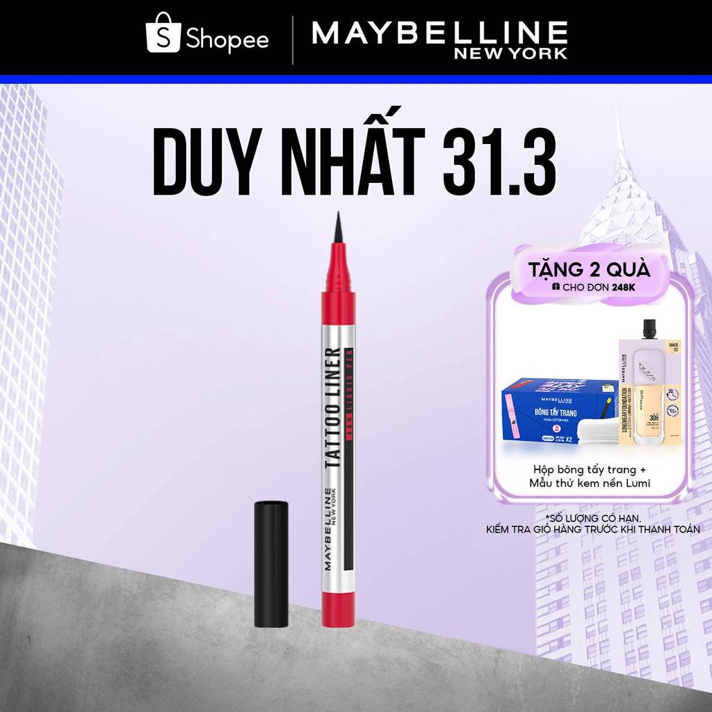 Bút Kẻ Mắt Nước Đen 48H Đậm Màu Bền Màu Không Lem Không Trôi Maybelline New York Tattoo 48h Liquid P