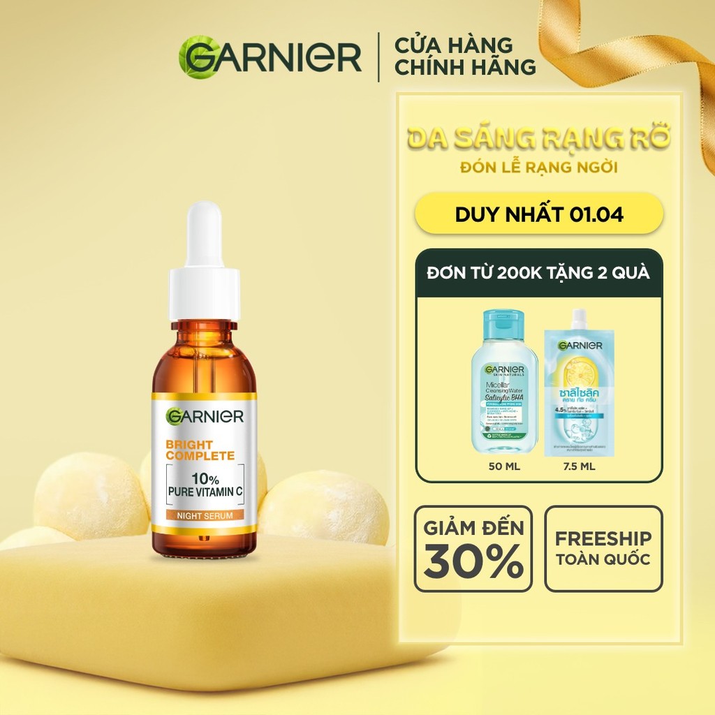 Dưỡng chất ban đêm dưỡng sáng & phục hồi Garnier 10% Vitamin C Nguyên Chất Bright Complete Overnight