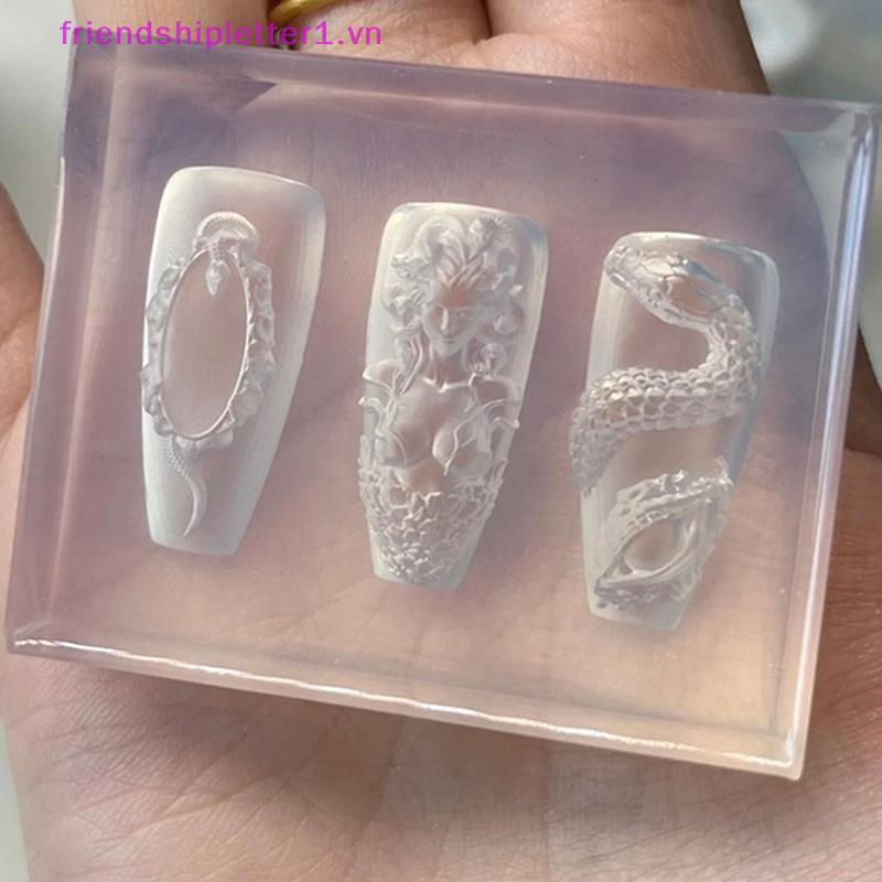 {FH Fashion} 1 Cái 3D Snake Girl Nail Silicone Khắc Khuôn Rắn DIY Nail Art Trang Trí Móng Tay Nghệ T
