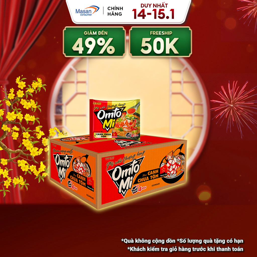 Mì Nấu OMTOMI Canh Chua Tôm - Thùng 16 Gói X 126GR