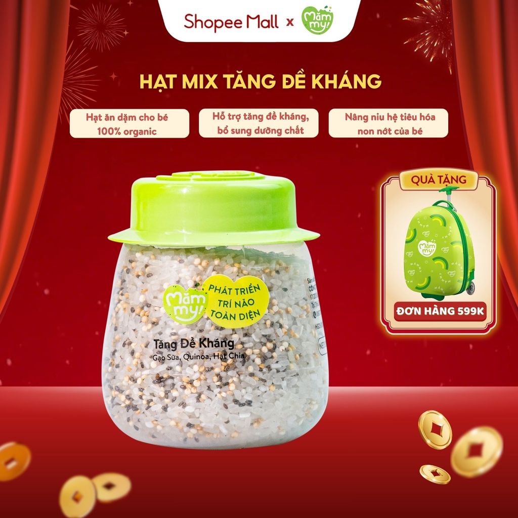 Hạt mix Mămmy cho bé ăn dặm tăng đề kháng trên 6 tháng gạo sữa, quinoa và hạt chia, hũ 130g