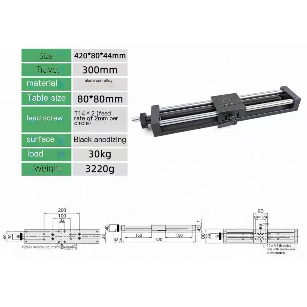 Bàn dịch chuyển sân khấu tuyến tính thủ công X- Axis 80B-DB300 80 * 80mm
