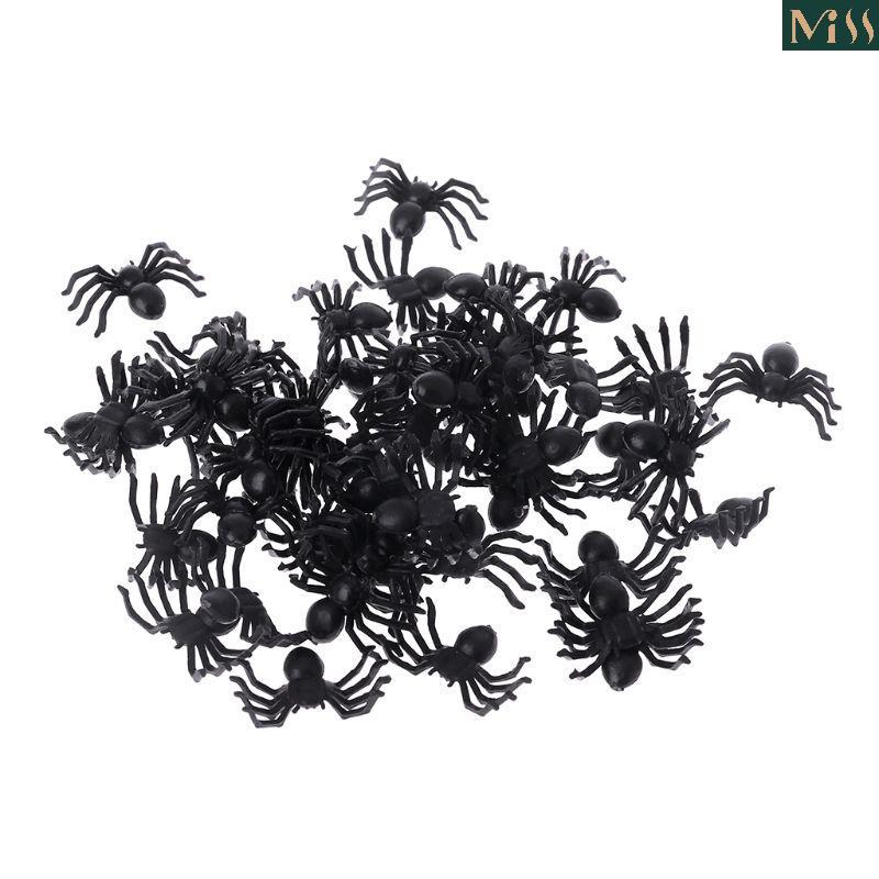 Miss * 50 Chiếc Nhỏ Nhựa Đen Giả Đồ Chơi Nhện Ngộ nghĩnh Trò Đùa Prank Đạo Cụ Halloween Deco