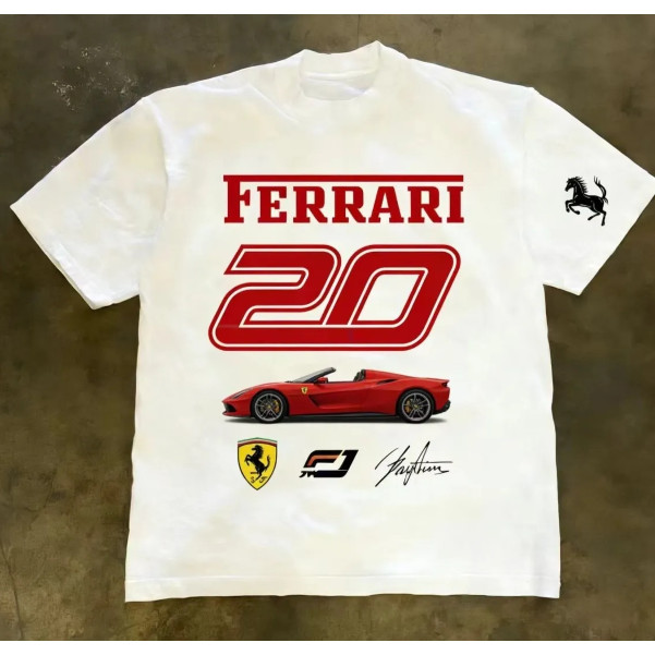 F1 racing short-sleeved shirt, Lewis, Leclerc, retro racing style breathable white T-shirt