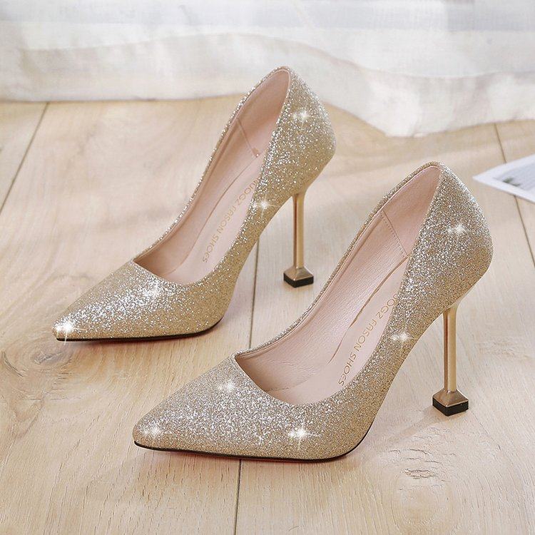 cao gót 5 phân giày cao gót 7 phân Giày cao gót lễ phục phù dâu vàng 7cm gót mèo