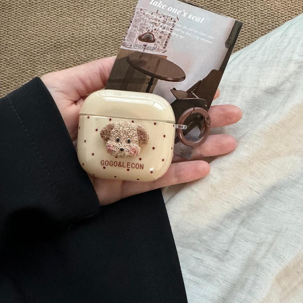 Ốp lưng tai nghe 3D Puppy toàn màn hình dễ thương có vòng chống mất cho AirPods 4 AirPods 3 Pro 2 Pr