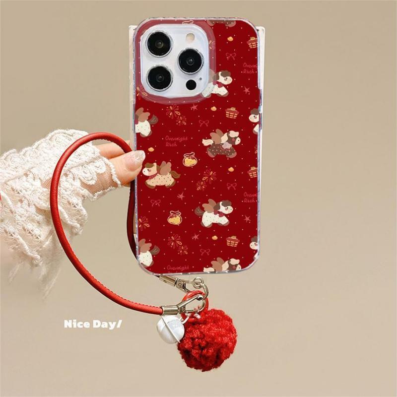 3D Fuzzy Ball Bell Màu Đỏ Dây Dành Cho Infinix Hot 50 50i 40i 30i 40 Pro Smart 10 Plus 9 7 Tecno Spa