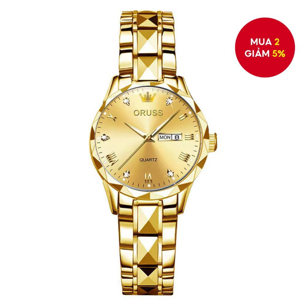 Đồng hồ đeo tay nữ bằng thép không gỉ sang trọng ORUSS Mặt số trắng chống nước phát sáng Lịch kép có