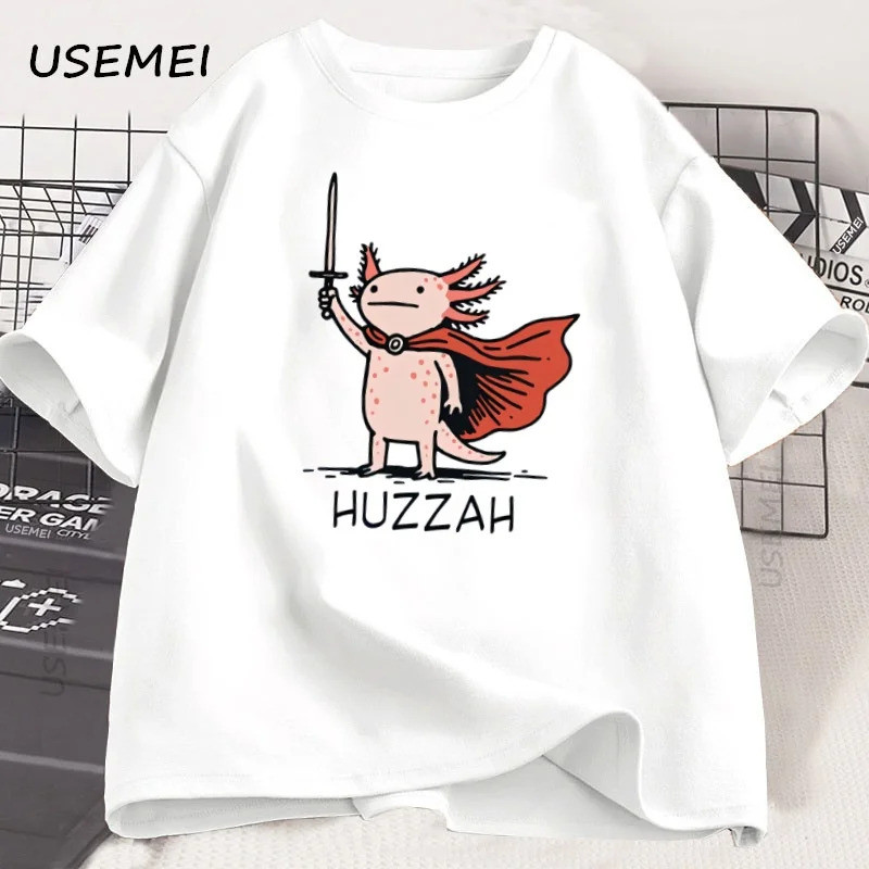 Ngộ nghĩnh Huzzah Axolotl Meme Áo Thun Mexico Tay Ngắn Cổ Tròn Quá Khổ Dạo Phố Bông Tai Kẹp Quần Áo 